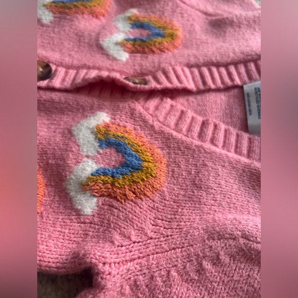 Old Navy Rainbow Knit Cardigan 6–12M | Pink Button Front Sweater - Picture 3 of 4